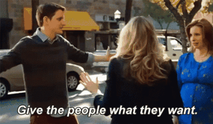 TV scene captioned: give the people what they want